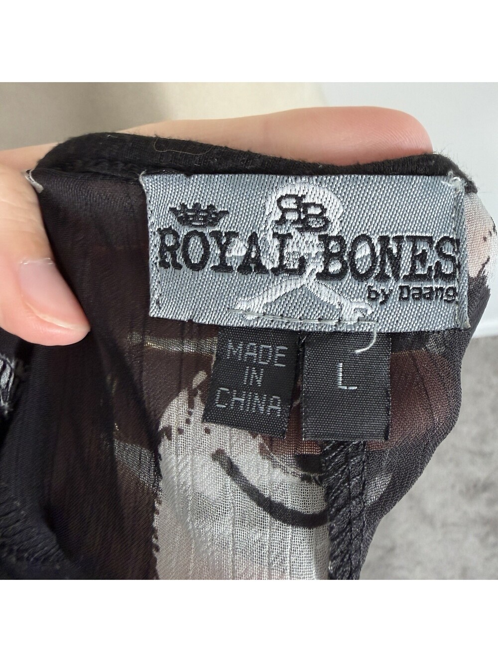 Royal Bones Daang Womens Tank Top Sheer Skulls Goth Gothic Black Size Large - Picture 6 of 7